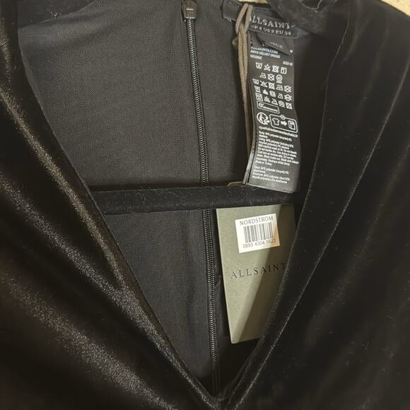 All Saints Anya Velvet V-Neck Mini Dress - Black Size 2 - Picture 5 of 7